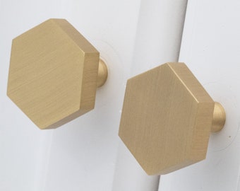 Gold Brass Hexagon Cabinet Drawer Handles, Pulls Knobs Hardware