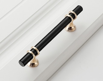 Black Bar Cabinet Pull, Zinc Alloy Drawer Handle, Gold Accent (FINAL SALE!)