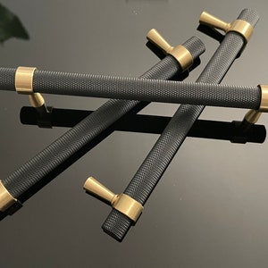 Black and Gold Knurled - Brass Pulls and Handles