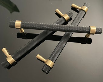 Black and Gold Knurled - Brass Pulls and Handles