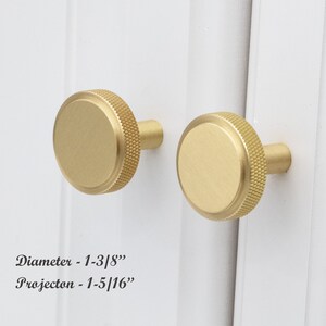 Solid Brushed Brass Textured Knurled Cabinet Pulls Brass Drawer Handles, and Brass Cabinet Handles LARGE KNOB