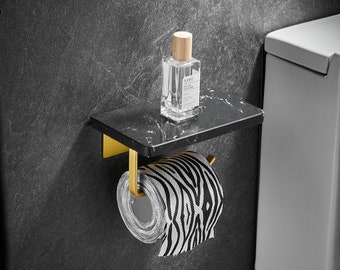 Marble & Brass Toilet Paper Holder with Shelf: Bathroom Decor