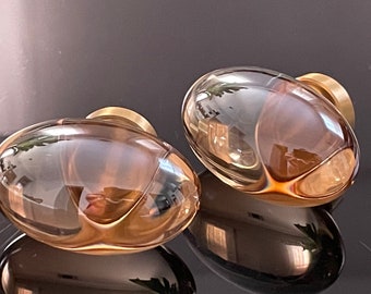 Crystal Glass Oval Drawer Knob with Solid Brass Base