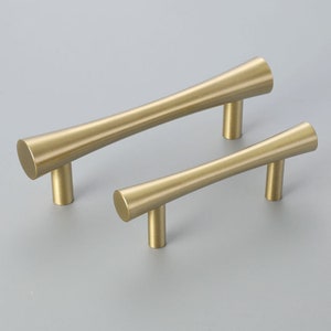Mid-Century Modern Brass Pull, Cabinet Handles, Solid Brass Bar Handles & Pulls, Brushed Brass Cabinet Hardware, Modern Furniture Pulls image 2