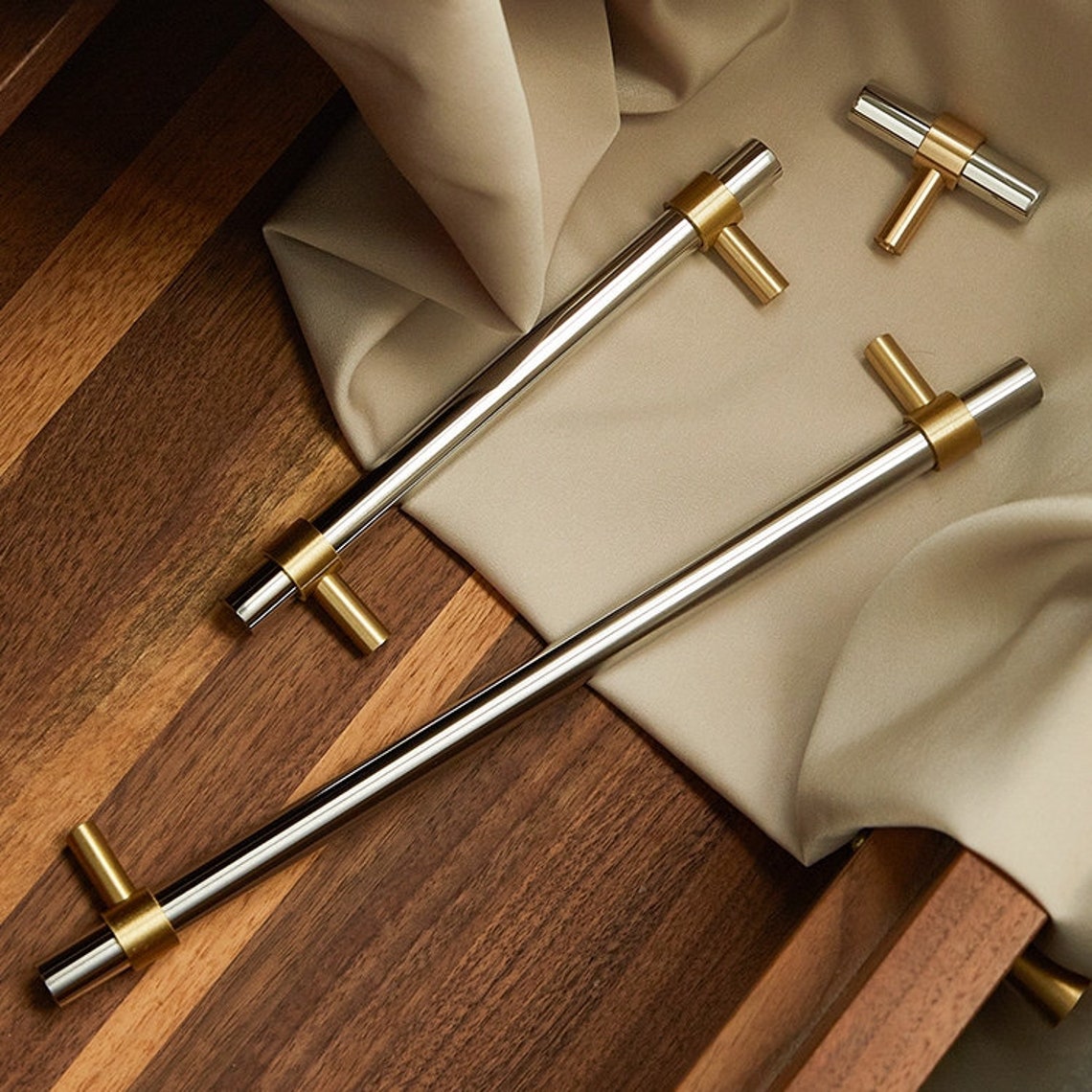 Modern Brass Silver and Gold Handle Drawer Pull Etsy