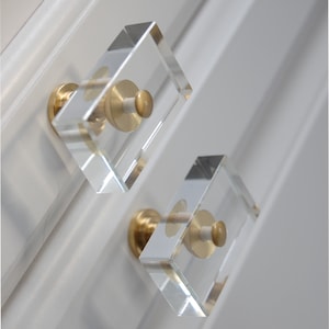 Glass and Brass Drawer Knob: Modern Rectangular Cabinet Knob