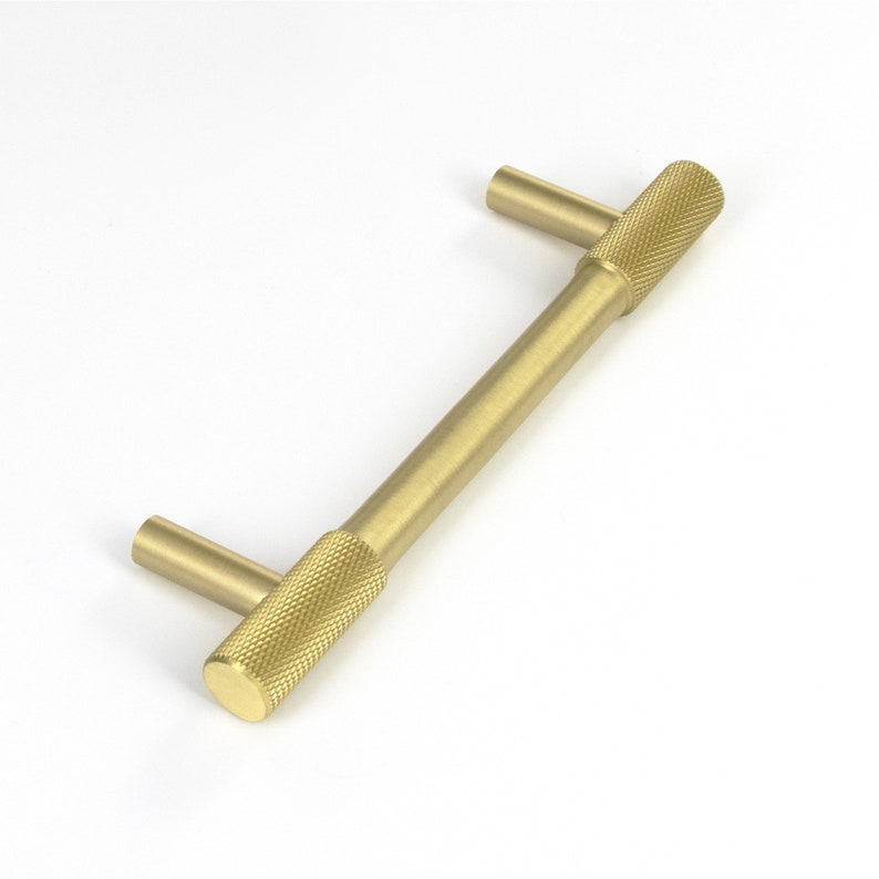 Solid Brushed Brass Textured Knurled Cabinet Pulls Brass Drawer Handles, and Brass Cabinet Handles afbeelding 4