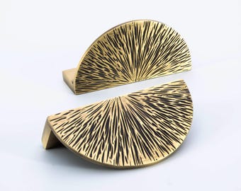 Textured Half-Moon Solid Brass Cabinet Pull – Bronze/Gold Radiant Etched Finish