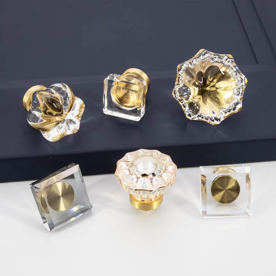 green emerald velvet dress LONTAN 10 Pack Glass Cabinet Knobs Gold Drawer Knobs Round Crystal Cabinet  Handles Clear White Hardware for Dresser Bathroom, Aluminum Alloy Base main image 0