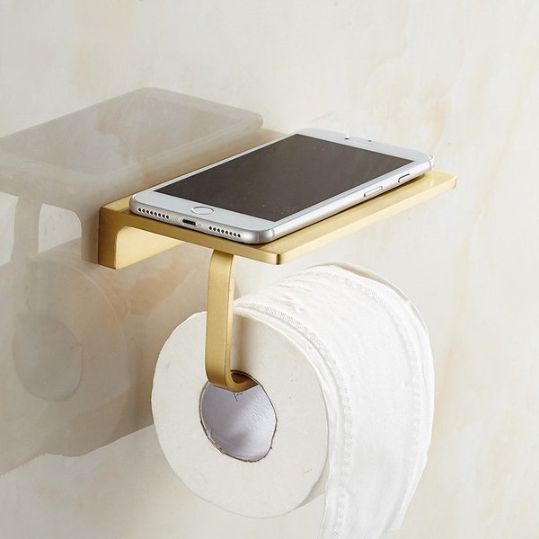 Gold Solid Brass Toilet Roll Holder & Shelf Toilet Paper Holder - Toilet Paper Storage Bathroom Décor
