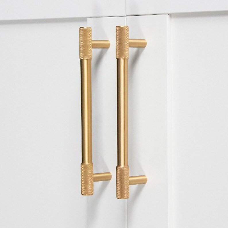 Solid Brushed Brass Textured Knurled Cabinet Pulls Brass Drawer Handles, and Brass Cabinet Handles afbeelding 2