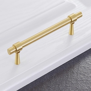 Modern Solid Brushed Brass Cabinet Knobs and Drawer Pulls, Kitchen Cabinet Handles