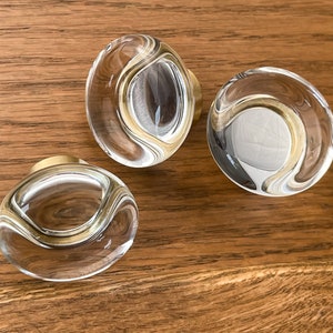 Ribbed Glass Drawer Knob: Brass Gold Cabinet Hardware