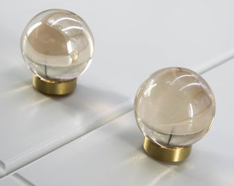 Amber Ball Crystal Glass Cabinet Knob: Unique Brass Base Drawer Pull