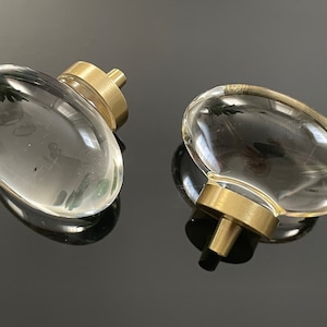 Crystal and Brass Drawer Knob, Crystal Glass Cabinet knob with Solid Brass Base, ClearTransparent Glass Cabinet Knob