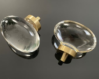 Crystal Glass Drawer Knob: Solid Brass Base, Transparent Clear