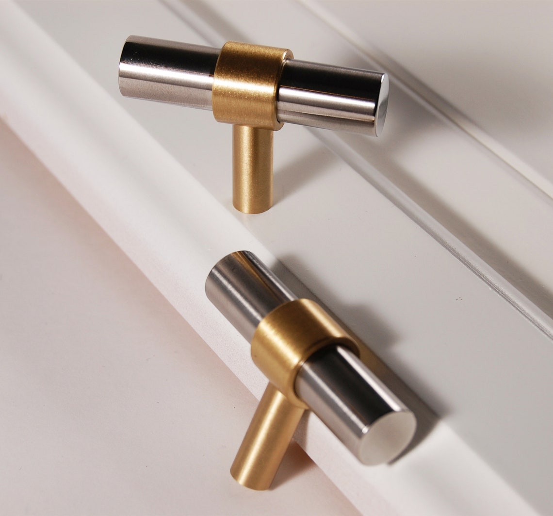 2 Modern Solid Brass and Stainless Steel Silver and Etsy