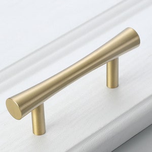Mid-Century Modern Brass Pull, Cabinet Handles, Solid Brass Bar Handles & Pulls, Brushed Brass Cabinet Hardware, Modern Furniture Pulls image 6