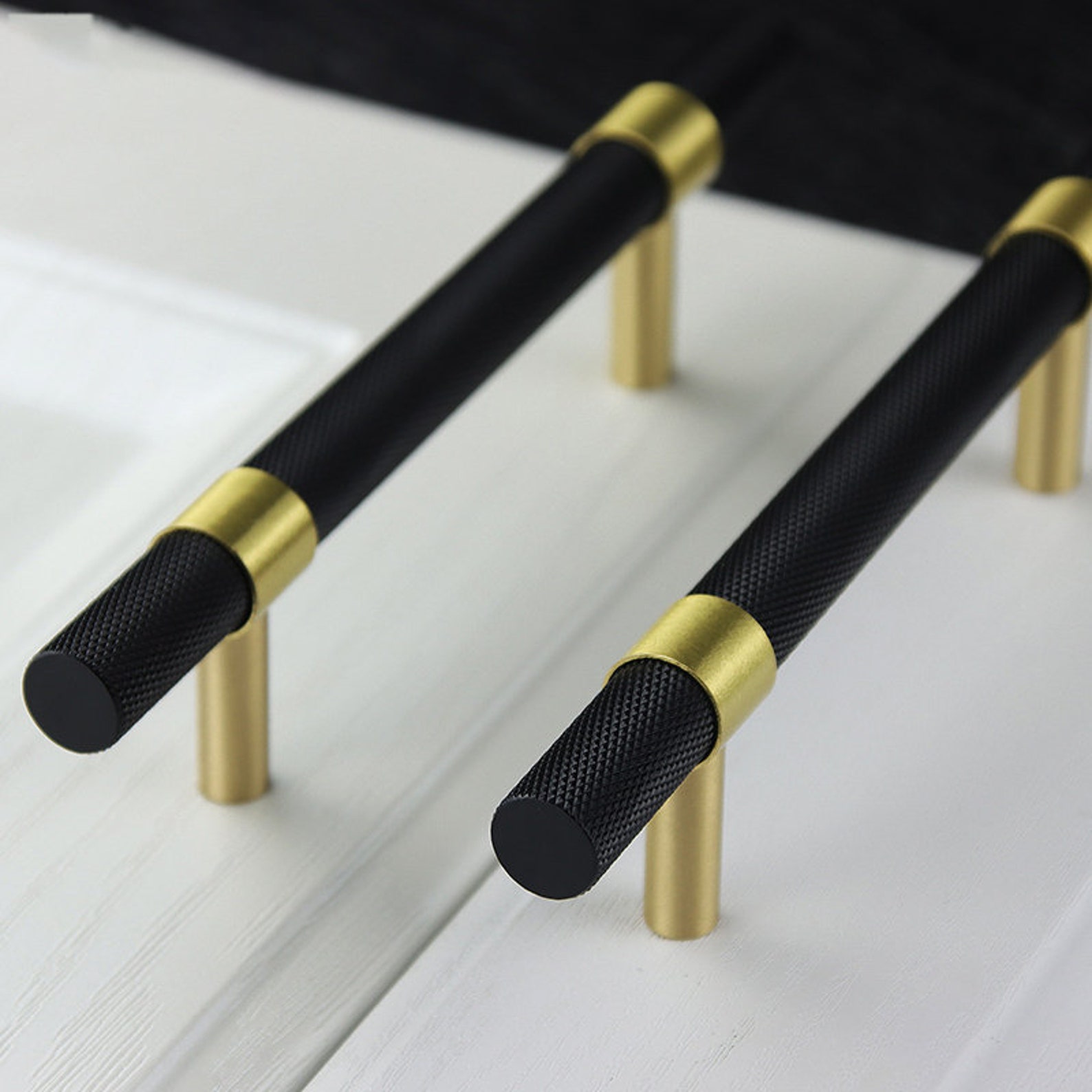 Black and Gold Knurled Brass Pull Knurled Handles Etsy