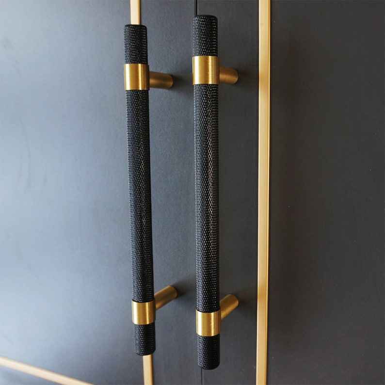 Black and Gold Knurled Brass Pull Knurled Handles Etsy