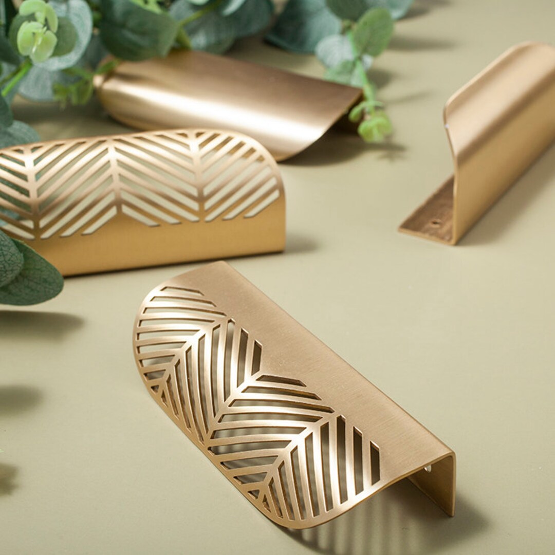 Poignet Meuble Doré, 4 Pièces Forme Des Feuilles Cabinet Laiton Poignees Bouton Armoires En Metal Dissimulees Pour Armoire Cuisine 98786151