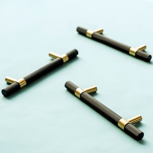 Black and Gold Knurled - Brass Pull, Knurled Cabinet Handles, Solid Brass Bar Handles & Pulls, Brass Cabinet Hardware