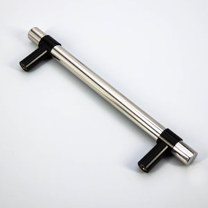 Long Chrome and Black Cabinet Pull – Modern Wardrobe Handle (8-13/16")