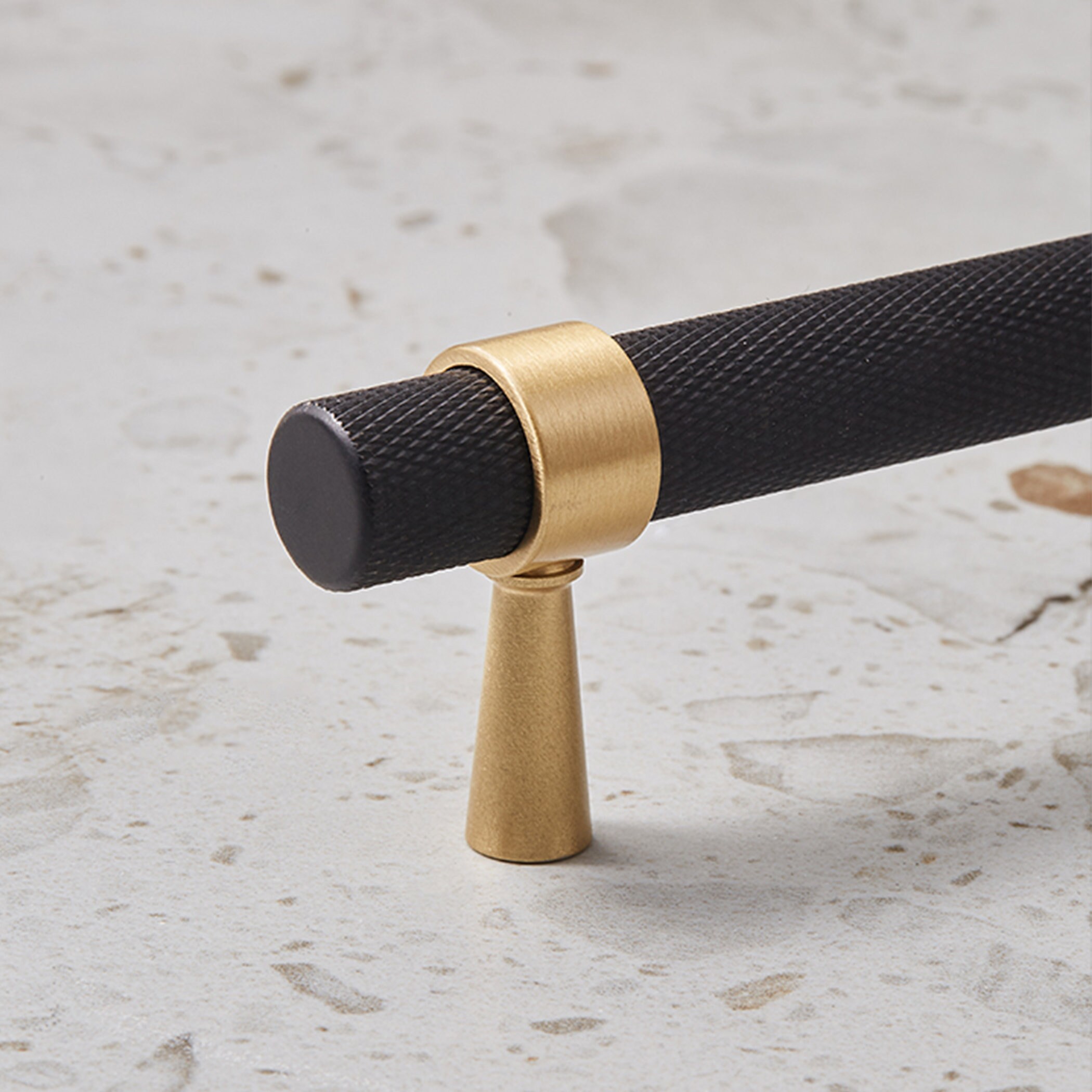 10 Pack Bar Cabinet Handles | Brushed Satin Gold & Matte Black T-Pull | 6.3" Hole Center, 7.64" Length - View #9
