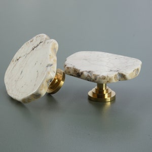 Unique Irregural Marble and Brass Knob, Marble Dresser Knob