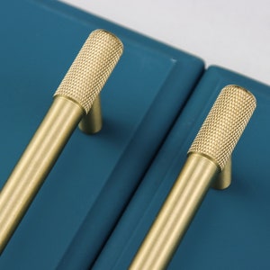 Solid Brushed Brass Textured Knurled Cabinet Pulls Brass Drawer Handles, and Brass Cabinet Handles afbeelding 3
