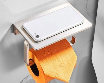 Polished Chrome Toilet Paper Holder with Shelf - Solid Brass Bathroom Decor