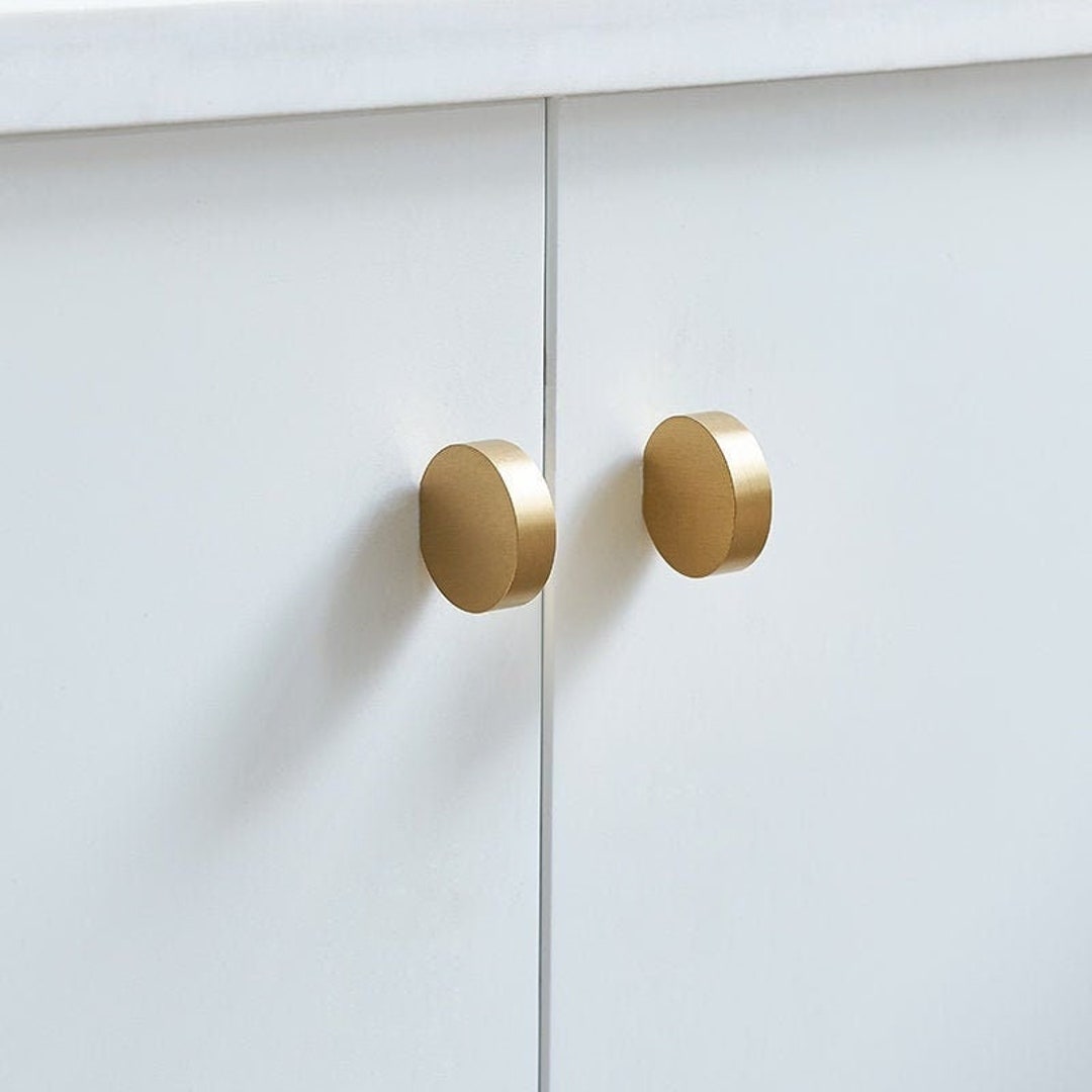 Modern Round Brass Kitchen Cabinet Knob - Minimalist Drawer Pull - Etsy