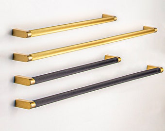 Textured Black and Gold - Brass Pull, Knurled Cabinet Handles, Solid Brass Bar Handles & Pulls, Brass Cabinet Hardware, Appliance Pull