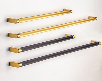 Textured Brass Cabinet Pull: Black and Gold Knurled Bar Handle