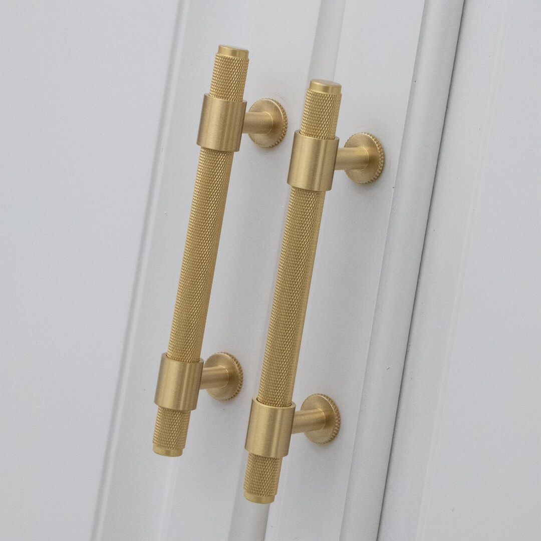 Solid Brass Knurled Drawer Pulls and Knobs T bars Drawer Handles