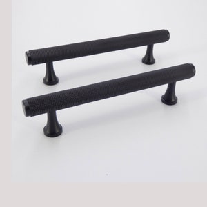 Black Knurled Brass Cabinet Pulls: Modern Bar Handles