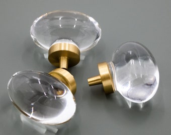 Glass Drawer Knob: Crystal Clear with Solid Brass Base