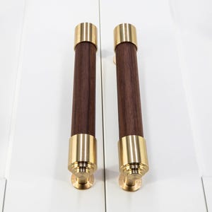 Luxury Walnut Wood & Polished Brass Cabinet Knobs and Drawer Pulls