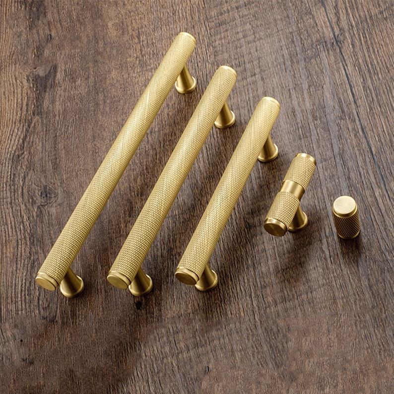 Gold Knurled Brass Pull Knurled Handles Solid Etsy