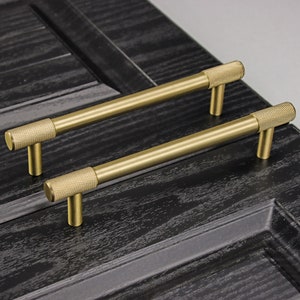 Solid Brushed Brass Textured Knurled Cabinet Pulls Brass Drawer Handles, and Brass Cabinet Handles afbeelding 5