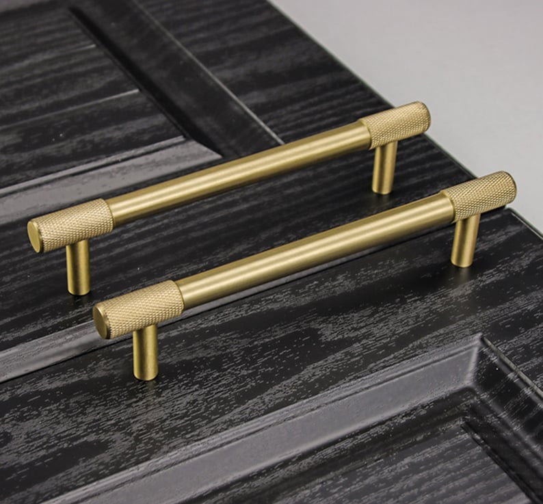 Solid Brushed Brass Textured Knurled Cabinet Pulls Brass Drawer Handles, and Brass Cabinet Handles afbeelding 5