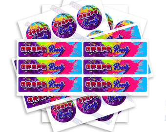 Grape RTZ Sticker Label Set - High Gloss - 2oz Glass Jar Labels - Includes a Includes Lid & Side Label Stickers