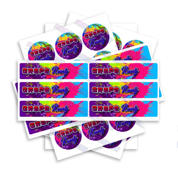 Grape RTZ Sticker Label Set - High Gloss - 2oz Glass Jar Labels - Includes a Includes Lid & Side Label Stickers