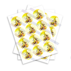 May include: A stack of white sheets of paper with yellow circle stickers featuring a cartoon banana holding a chocolate chip cookie.