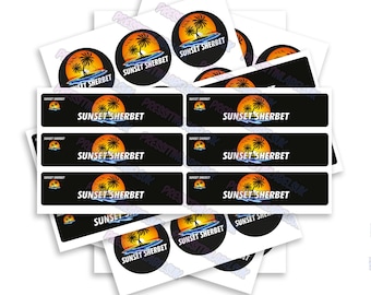 Sunset S Sticker Label Set - High Gloss - 2oz Glass Jar Labels - Includes a Includes Lid & Side Label Stickers