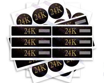 24k Sticker Label Set - High Gloss - 2oz Glass Jar Labels - Includes a Includes Lid & Side Label Stickers