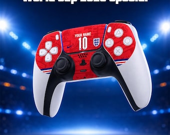 England World Cup 2026 PS5 Controller Skin, Personalised DualSense Vinyl Wrap, Custom Name & Number, Football Gift for Gamers, UK Made