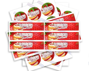 Strawberry Shortcake Sticker Label Set - High Gloss - 2oz Glass Jar Labels - Includes a Includes Lid & Side Label Stickers