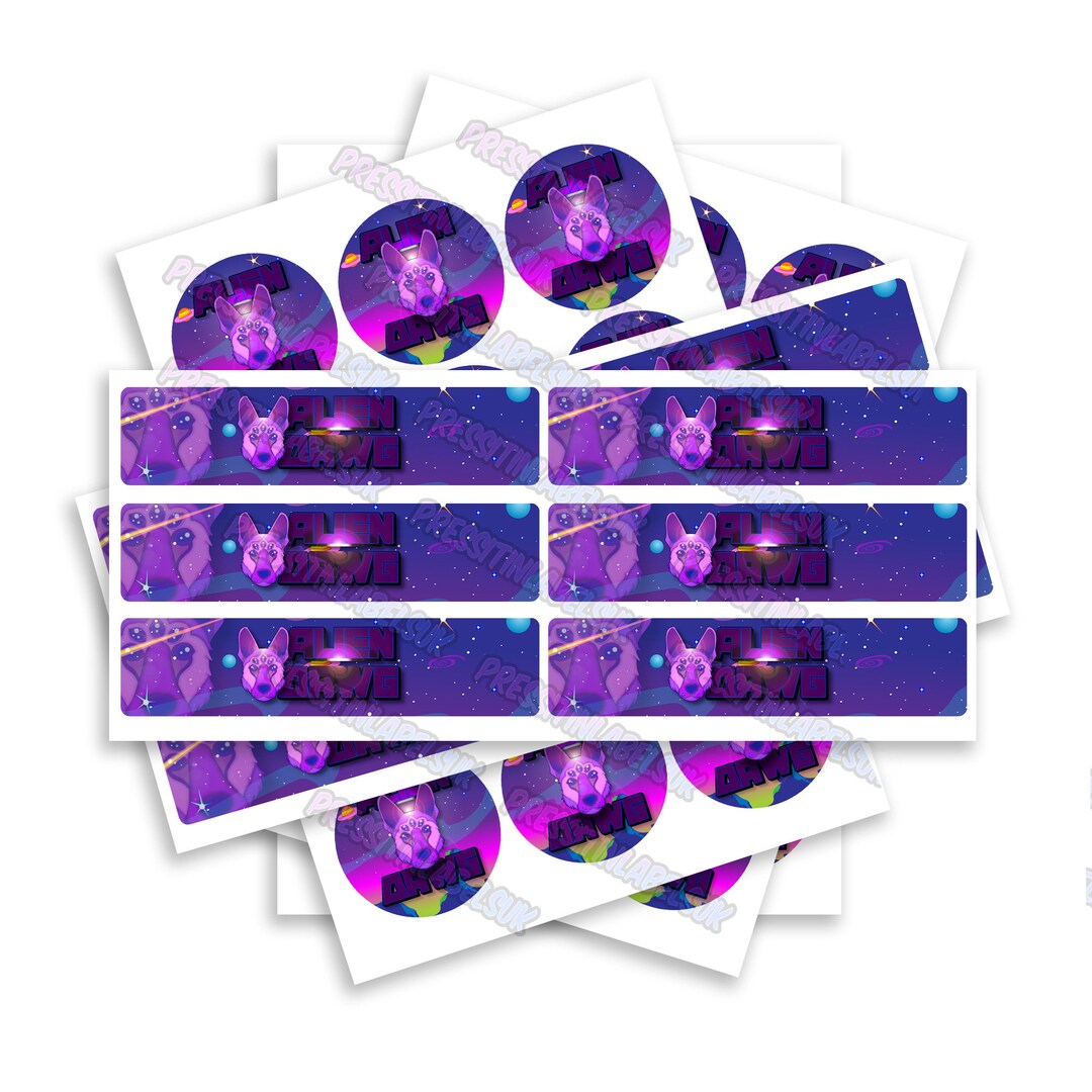Alien Dawg Sticker Label Set - High Gloss - 2oz Glass Jar Labels ...