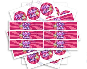 Gelato Cake Sticker Label Set - High Gloss - 2oz Glass Jar Labels - Includes a Includes Lid & Side Label Stickers